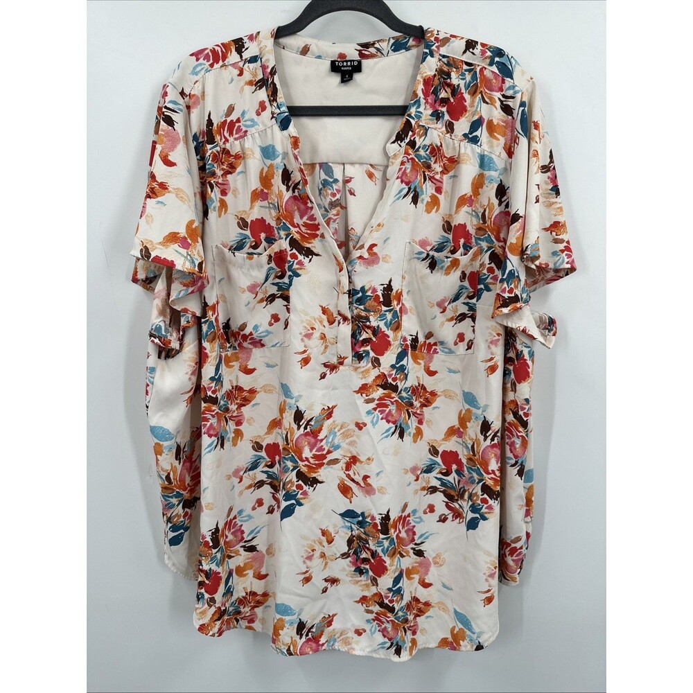 Torrid Harper Blouse Size 4 4X Women's Floral Short Sleeve Business Casual